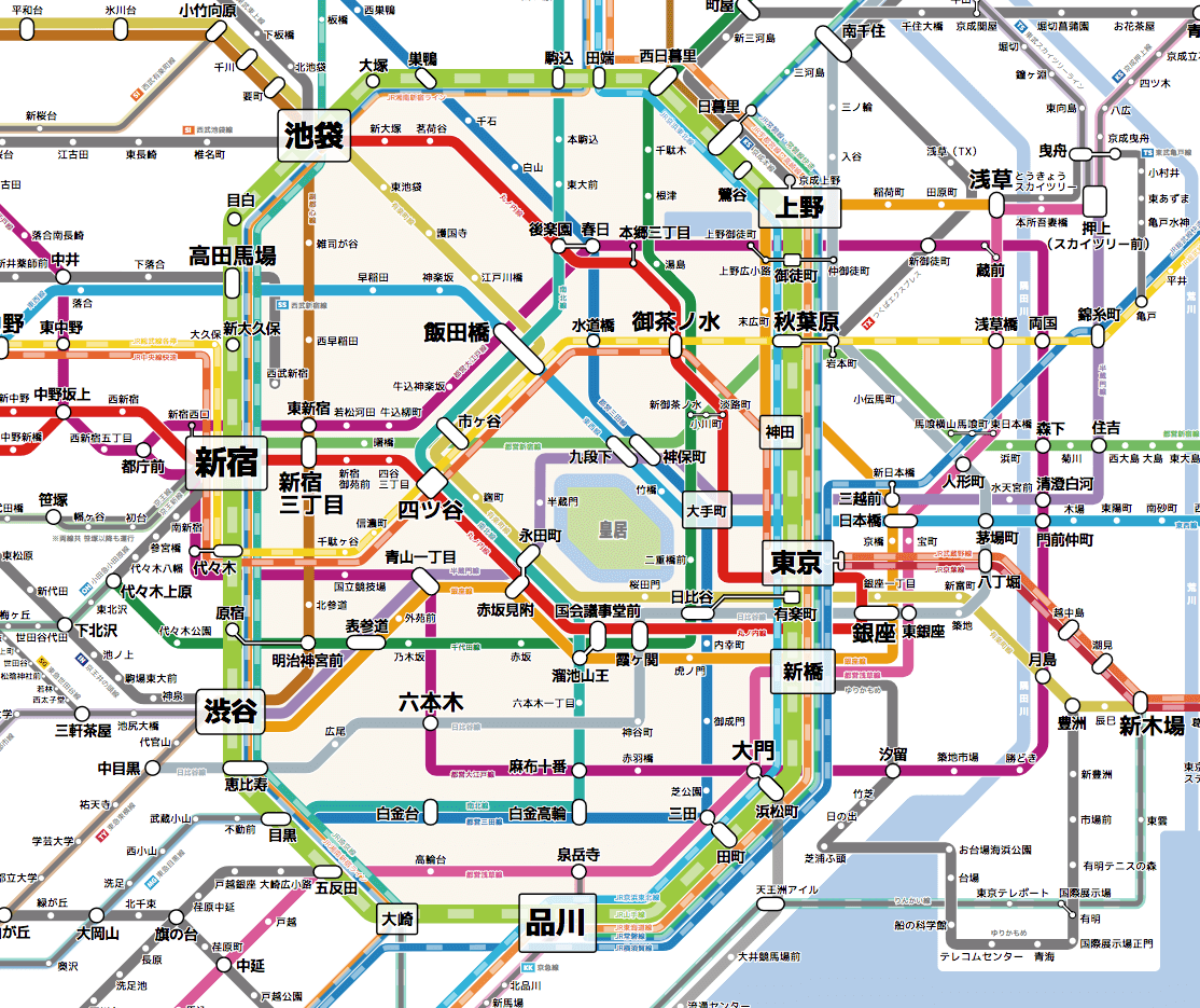 東京２３区 Aの地理の覚え方その2 山手線 銀座線 中央線の路線図と